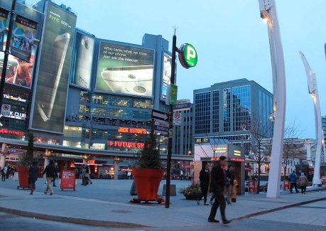 Dundas Square opposite the Eaton Centre in Toronto.